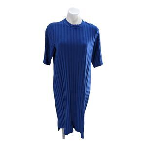 New Eileen Fisher Size XL Mock Neck K/L Dress Royal Blue Rib Elbow Sleeve